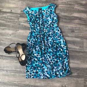 A fitted multi-colored dress